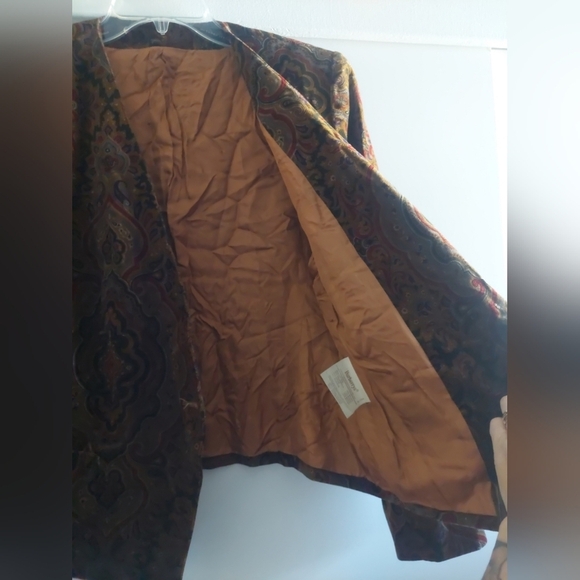 Burberry Vintage 90s Velvet Paisley Blazer Jacket Brown M/L Designer Designer - Picture 13 of 13